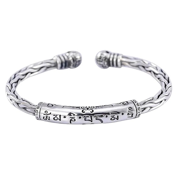 Vintage Chinese Cuff Sterling Silver Bangle Bracelet - Picture 2 of 6